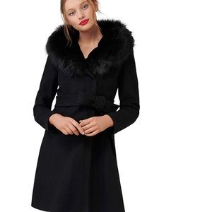 Ever New Black Josephine Faux fur trim coat size 2